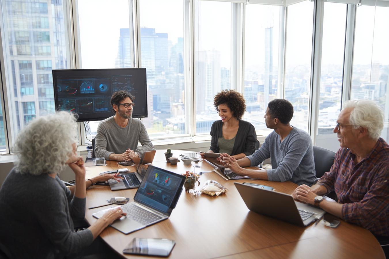 consultants en marketing discutant avec un client pme